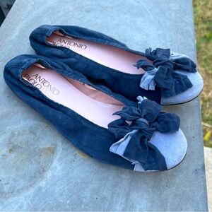 ANTONIO PAOLO Sz 8.5/ 39.5 EU Suede Flats Bow Detail Women’s Shoes Italy